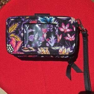 Vera Bradley Black and Purple Floral Wristlet